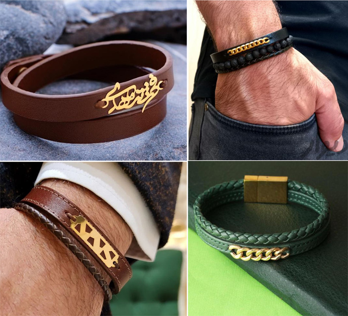 دستبند چرم مردانه با پلاک
